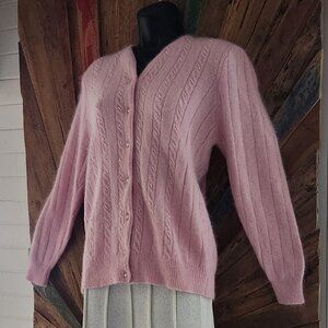Vintage 80's Club Classic angora/lambs wool pink sweater/cardigan Sz L